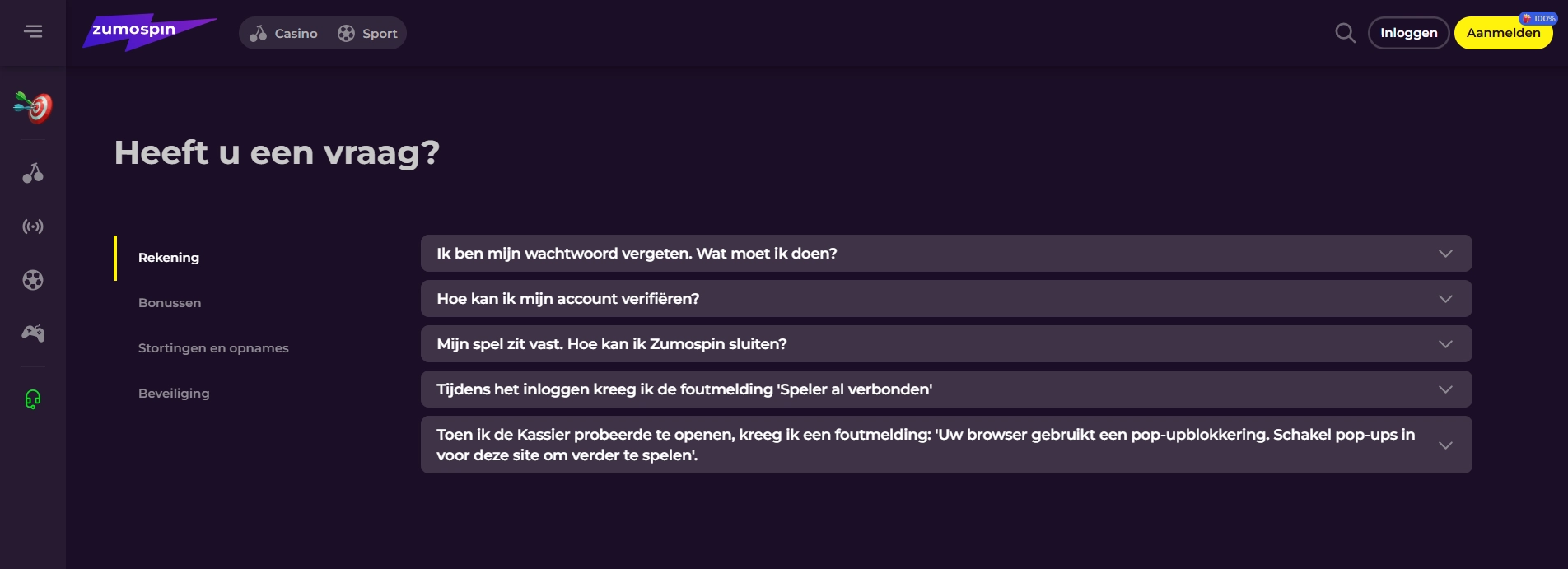 Zumospin Casino veelgestelde vragen en antwoorden
